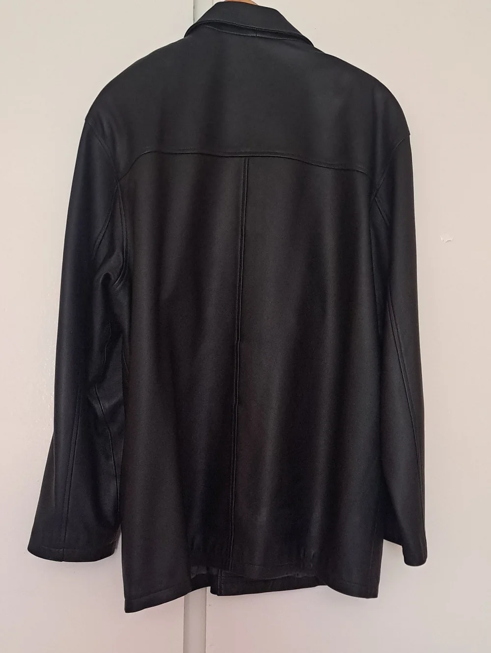 Rosleen Men's Black Genuine Leather Pea Coat - Classic Button Front